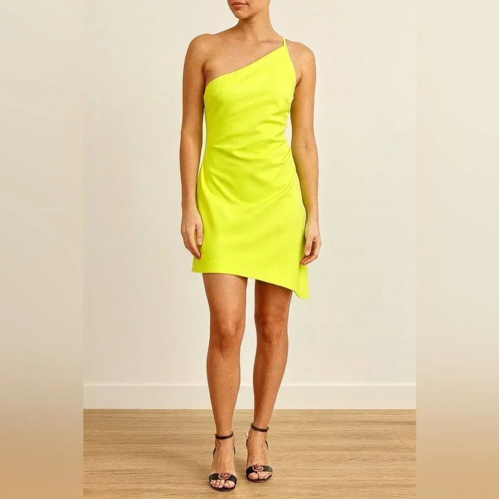 Milly One Shoulder Neon Yellow Dress